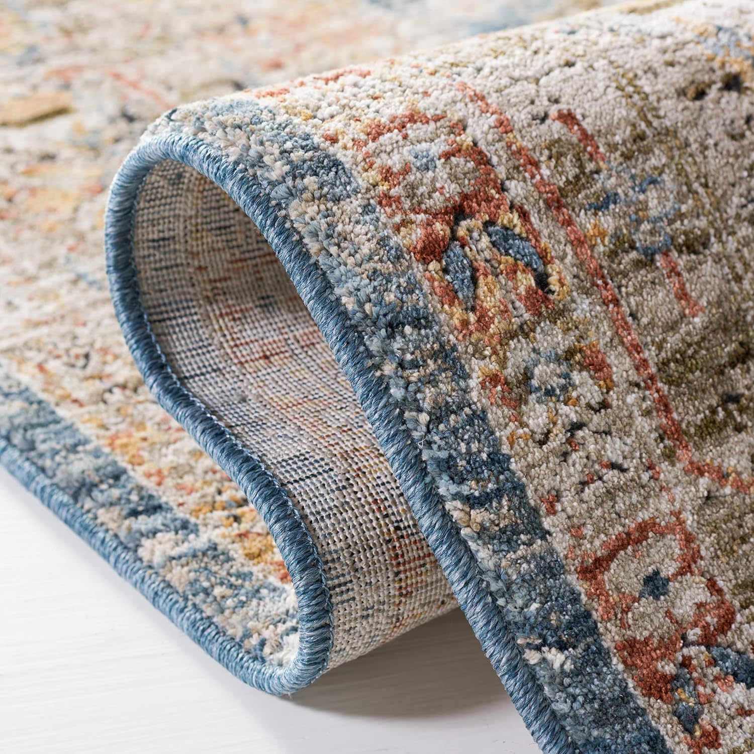 SAFAVIEH Silverado Collection Runner Rug - 2' x 8', Blue & Rust, Vintage Distressed Design, Non-Shedding & Easy Care, Ideal for High Traffic Areas in Living Room, Bedroom (SVD110M)