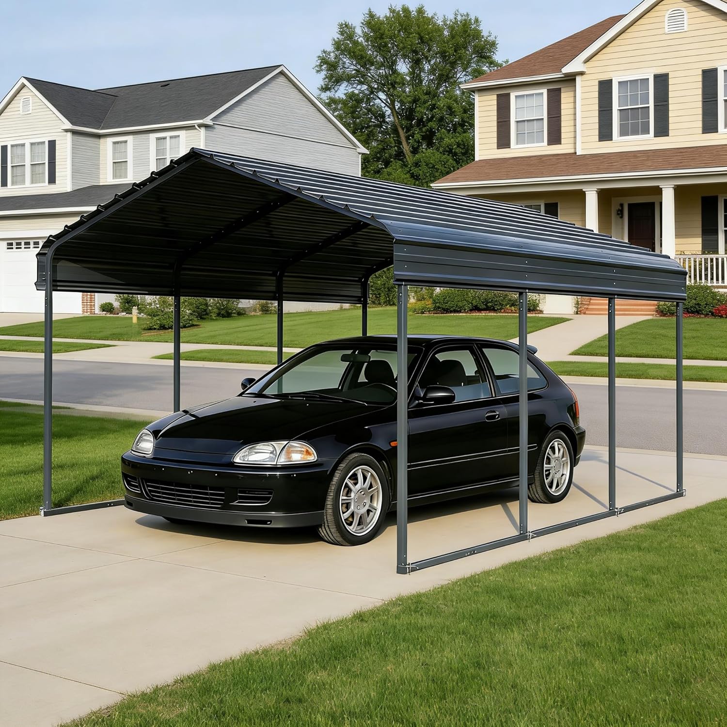 10x20 FT Heavy Duty Extra Large Metal Carport with Vertical Roof Design - All Weather Protection Galvanized Steel Shelter for 2 Car, Dual Vehicle, RV and Boat Storage (10x20 FT)