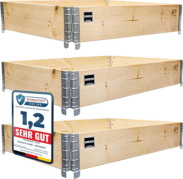 Schroth Home Schroth Home Hochbeet 120x80x20cm Rechteckig - Palettenrahmen aus Holz für Garten - Faltbar, Steckbar &amp; Stapelbar - Außenberei — Hochbeete