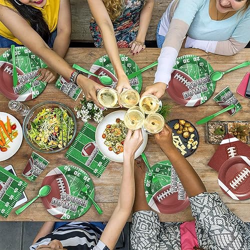 Miniatura 4 de Suministros para fiestas de fútbol  Juego de decoraciones de fiesta de fútbol del Super Bowl, incluye platos llanos, vasos, servilletas, cubiertos,
