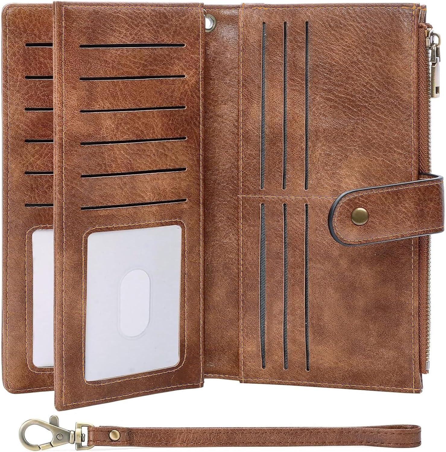 GOIACII Wallets for Women Large Capacity Credit Card Holder RFID Blocking Wristlet Long Purse with Zipper Pocket