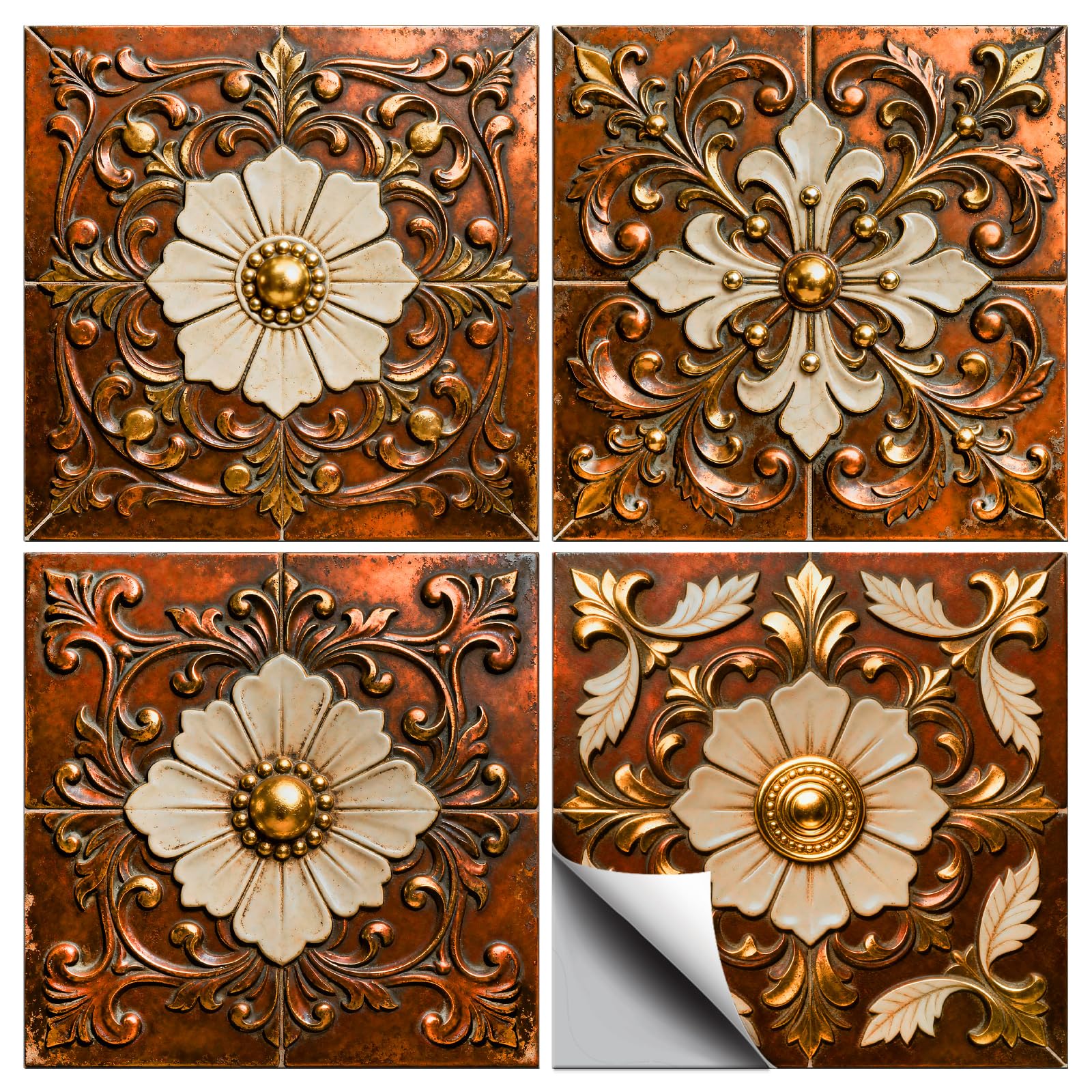 Photo 1 of CONCHLERY Wall Tile Stickers, 36 Pcs Brown Gold Patten, 4x4 Inch
