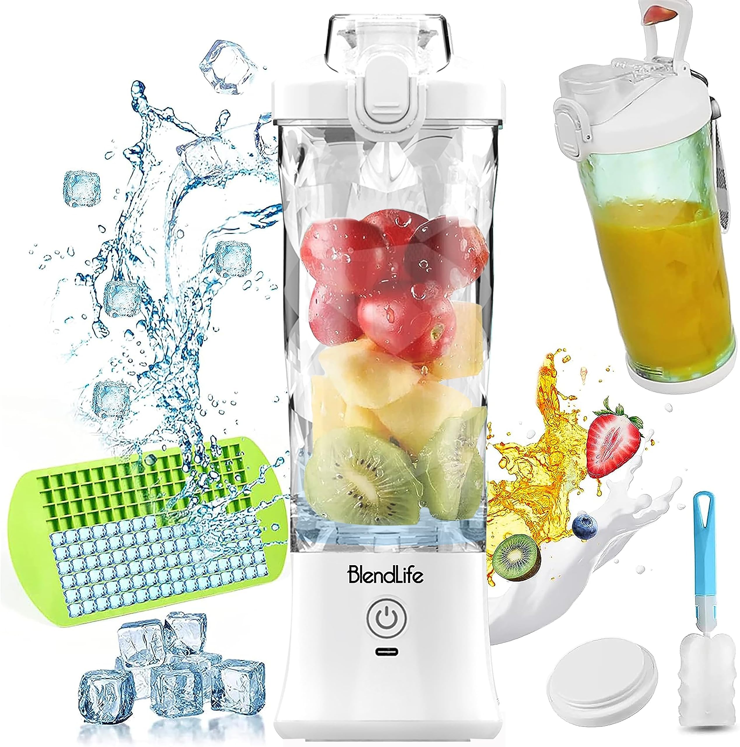 BlendLife Ultra Waterproof Portable Blender For Juices, Shakes, Smoothies. Pulse Mode Feature, LED Lights, 230W, 4000mah Battery. Sipper & Carry Handle, Convertible Jar 600ml - White (1-Year Warranty)