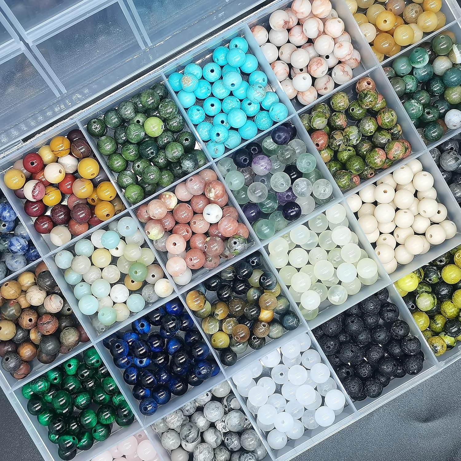 Maonewque 720pcs 6mm Natural Round Stone Beads Gemstone Beading Hole Size 1mm Crystal Energy Stone Healing for Bracelet Necklace Earrings Jewelry Making(24 Colors-2,6mm)