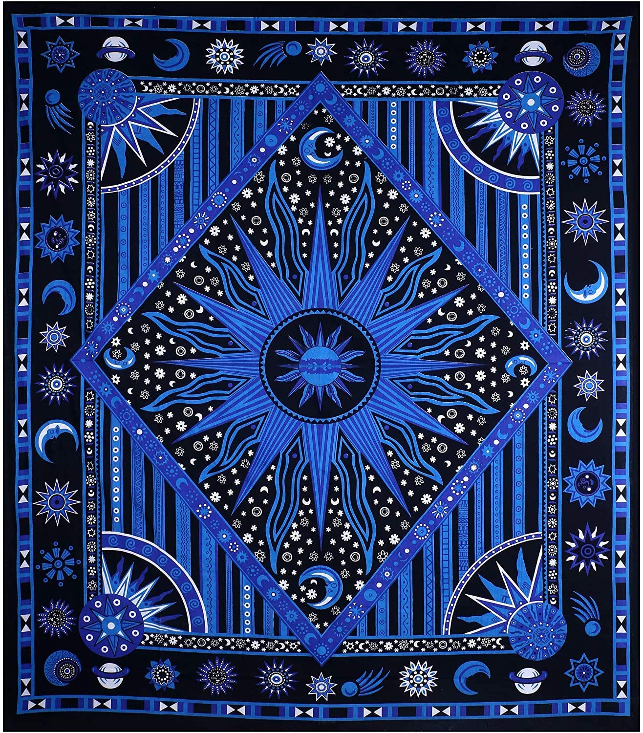 THE ART BOX Indie Tapestry, Cotton Mandala Wall Hanging, Decorative Rug, Aesthetic Room Decor, Living Room, Indian Cloths, Bedroom Decoration, Blue, 75 x 100 cm