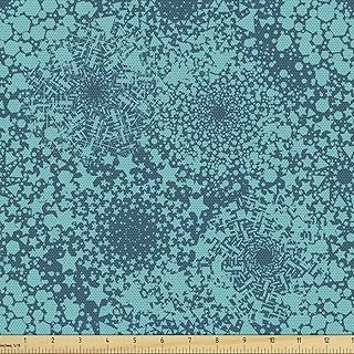 Lunarable Teal and Turquoise Fabric by The Yard, Geometric Abstract Composition with Different Shapes Theme, Decorative Fa...