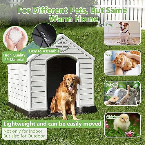 Miniatura 4 de Casa grande para perros de 41 pulgadas para exteriores, casas impermeables para perros grandes al aire libre con rejillas de ventilación y piso
