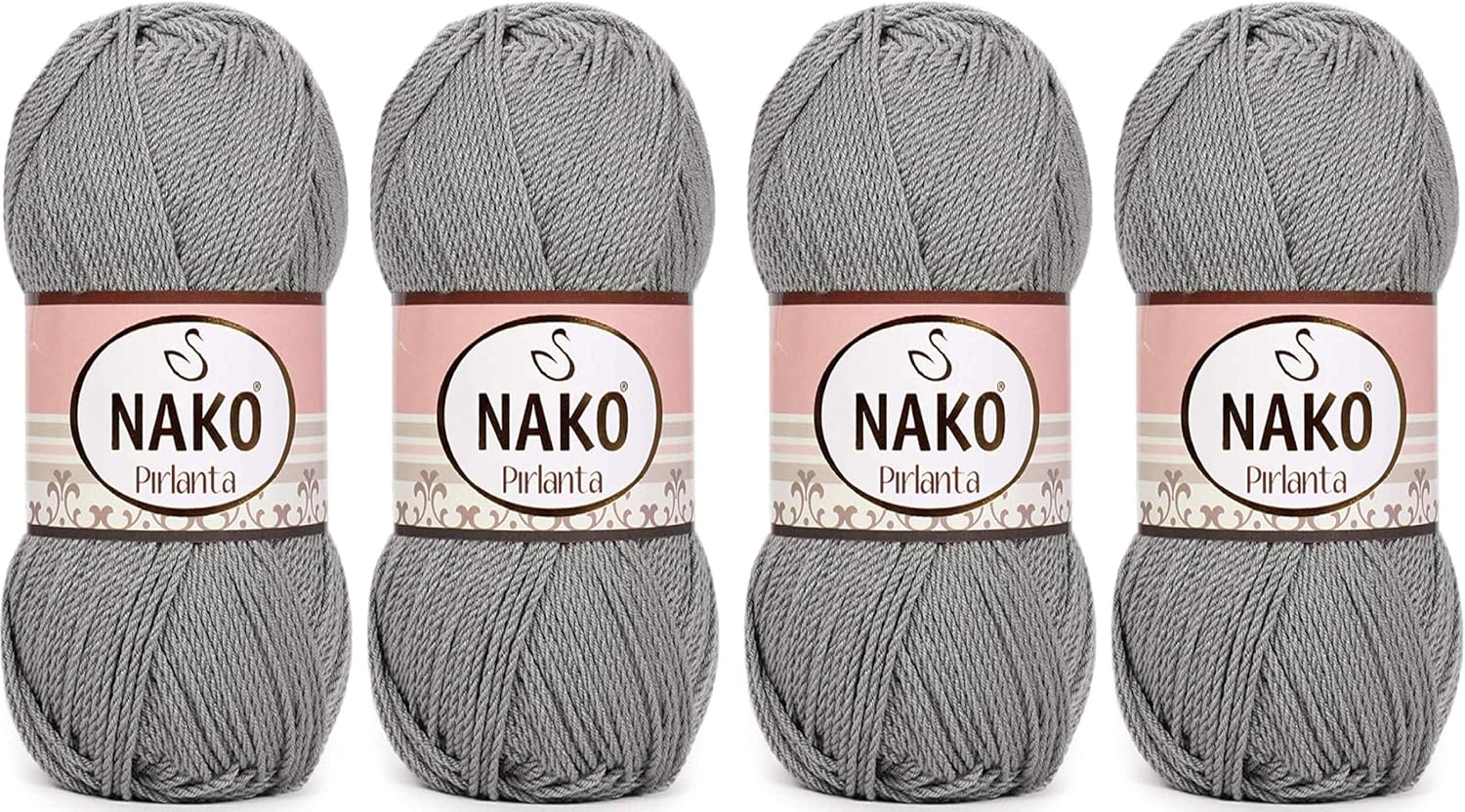 NAKO PIRLANTA Amigurumi Knitting Crochet Turkish Yarn - 100% Micro Acrylic - Lot of 4 skeins 400 gr 984 yds (6298 - Light Grey)
