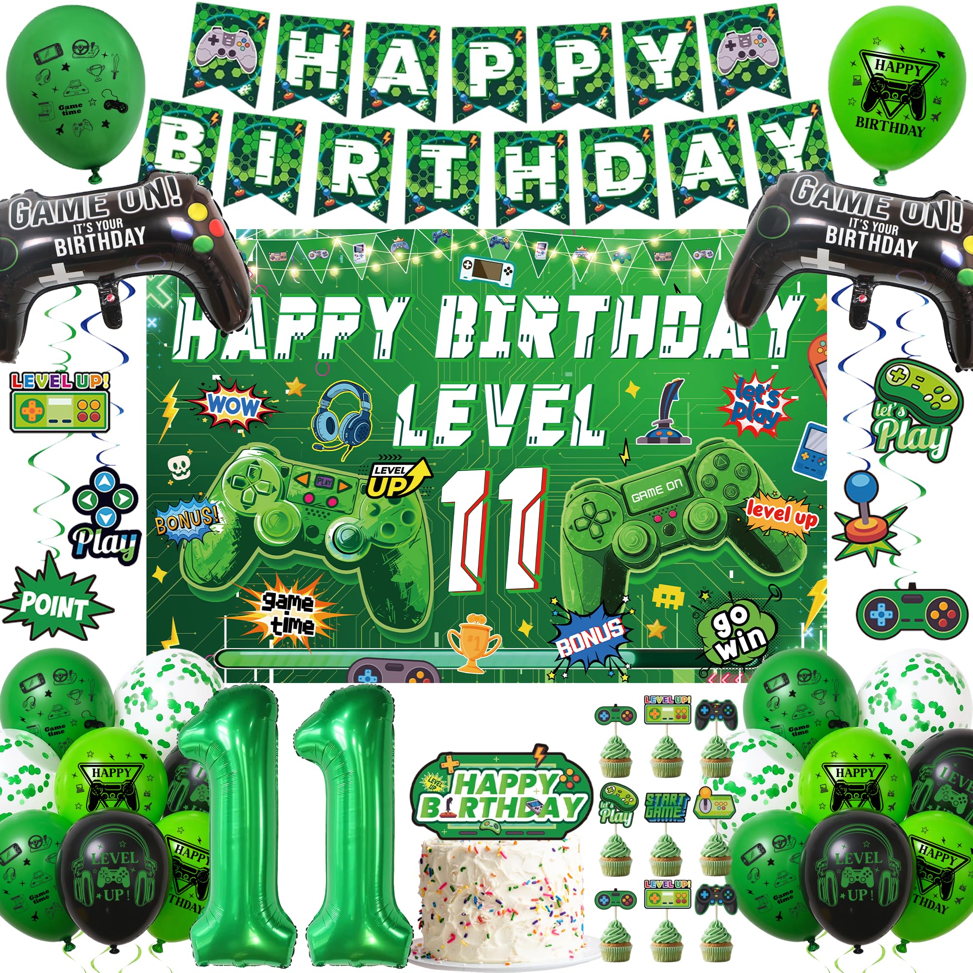 Video Game 11th Birthday Decorations, Happy Birthday Level 11 Banner