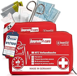 2 x Upgrade4cars apteczka pierwszej pomocy samochodowa Made in Germany | zestaw pierwszej pomocy 2026 zgodnie z aktualną normą DIN 13164 obowiązuje w całej Europie | apteczka pierwszej pomocy również