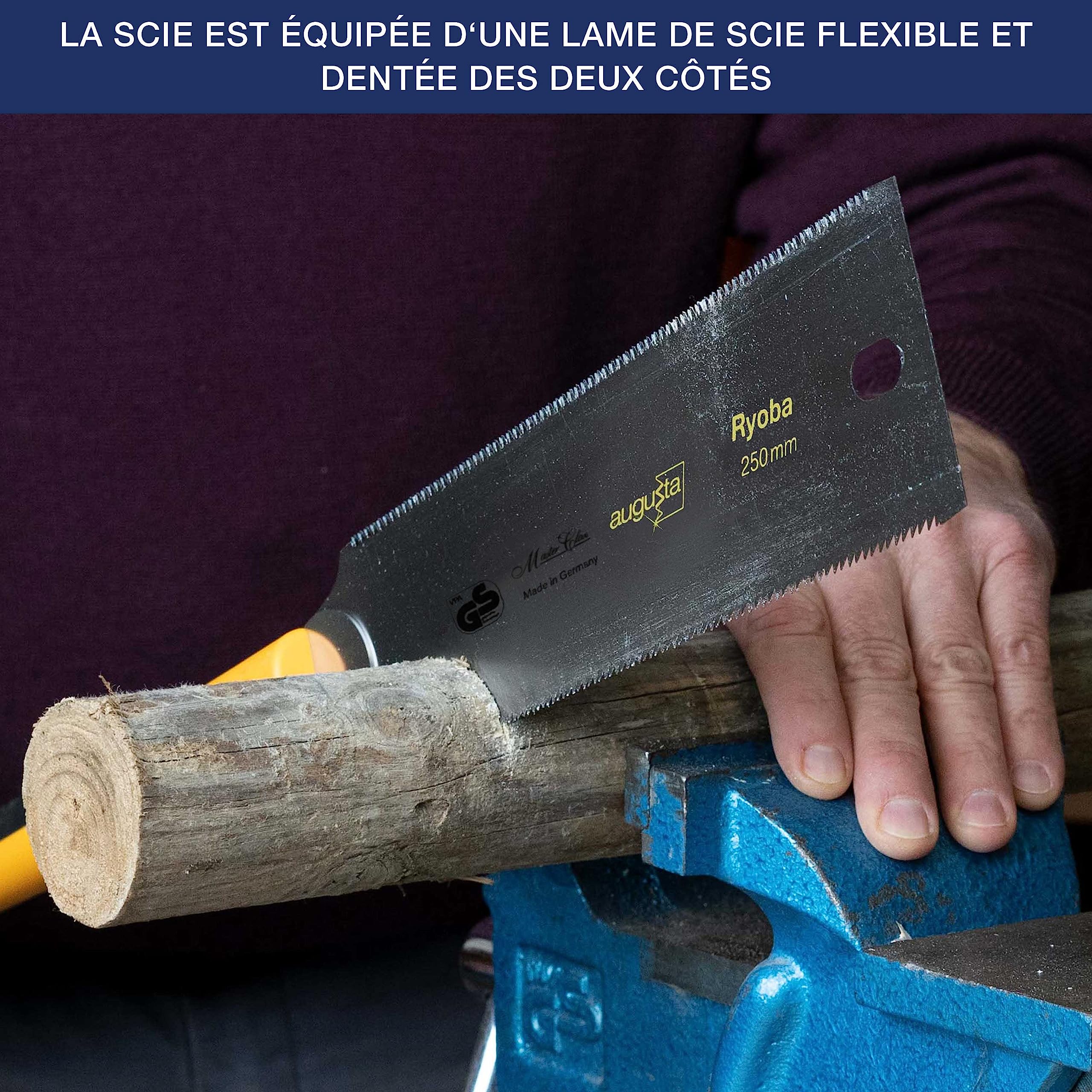 Augusta-Heckenrose scie japonaise Ryoba 250 mm I Scie traditionnelle acier C75 découpes fines et grossières I Scie à bois dentée flexible et poignée en plastique à 2 composants