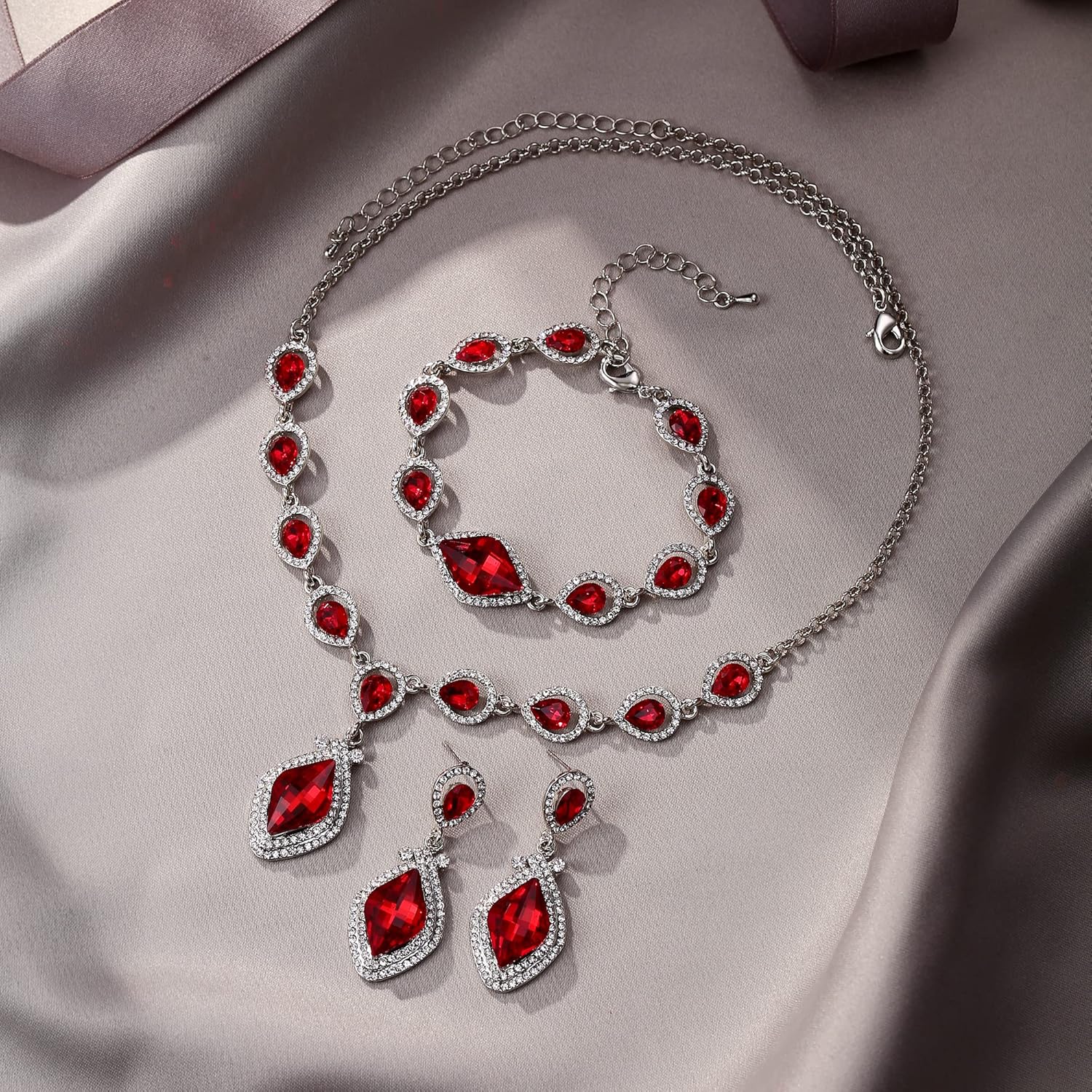 EVER FAITH Bridal Wedding Crystal Marquise Teardrop Pendant Necklace Earrings Bracelet Set for Prom