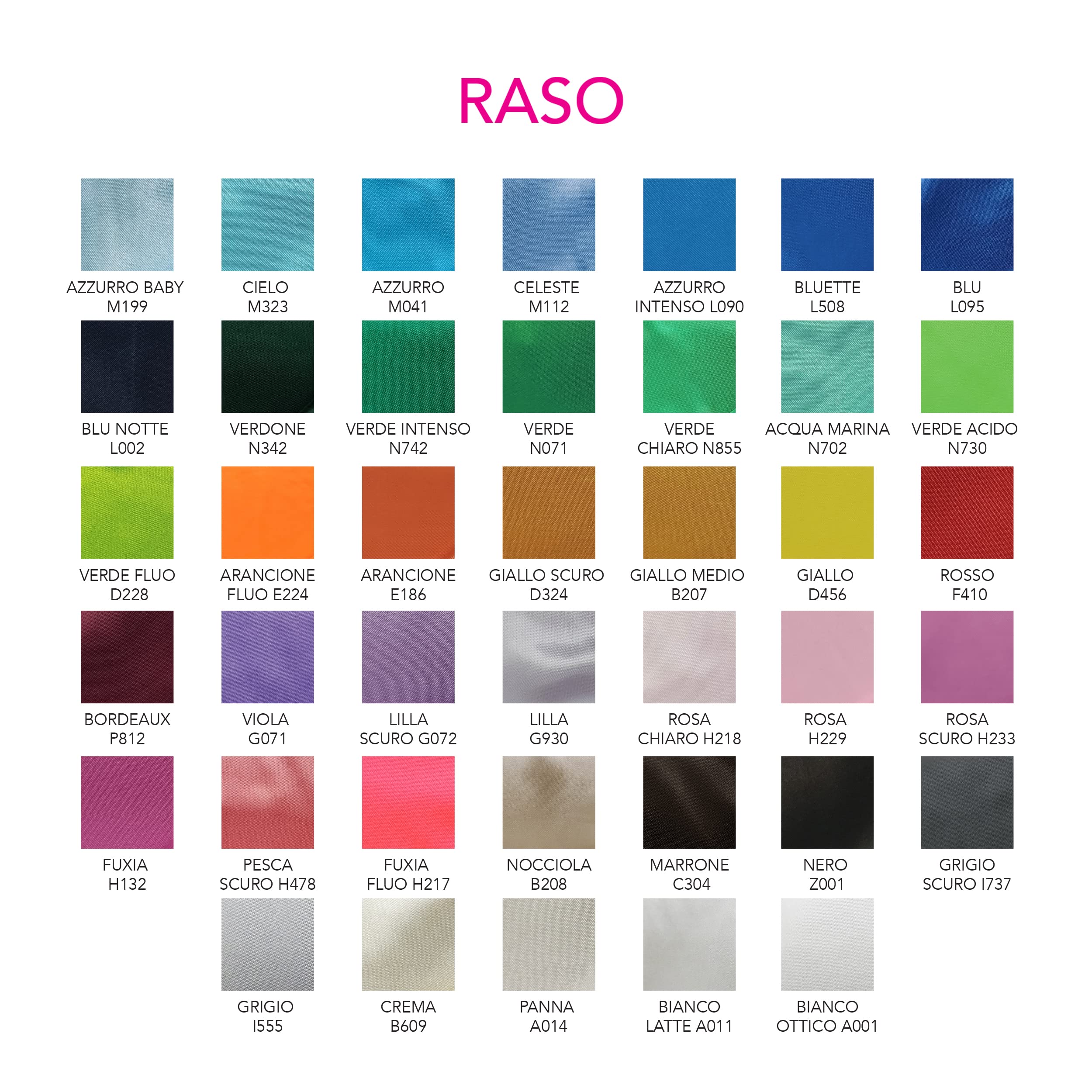Panini Tessuti, Tessuto Raso Satin tinta unita in 40 colori - venduto al pezzo – lavori di cucito creazioni sartoriali e abbigliamento