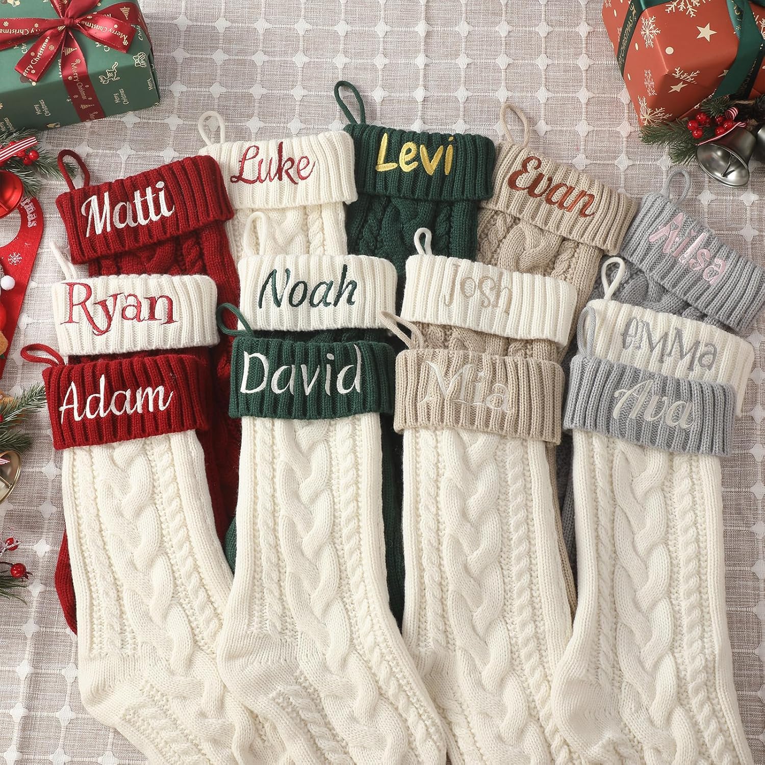 Personalisierte Weihnachtsstrümpfe, 45,7 cm, große benutzerdefinierte Socken mit gesticktem Namen, gestrickter Weihnachtsstrumpf für Kinder, Urlaub und Familie, Socke für Kamin, Weihnachtsfeier