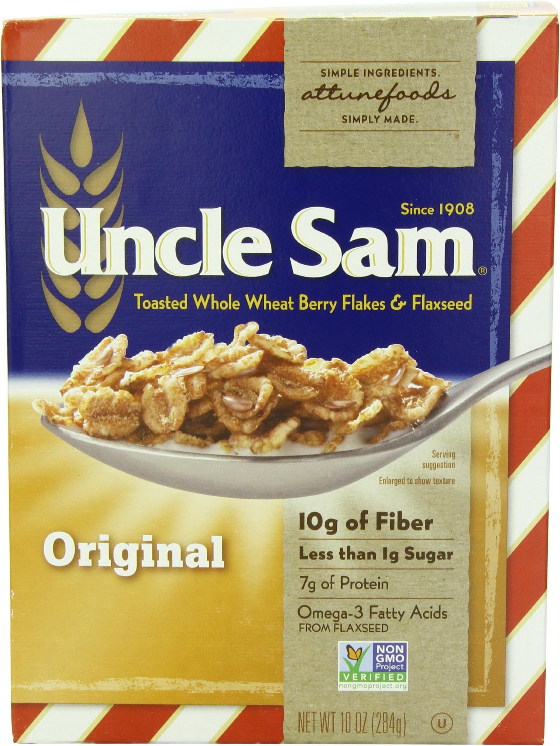 Uncle Sam Toasted Whole Wheat Berry Flakes & Flaxseed Original Cereal, 10Ounce