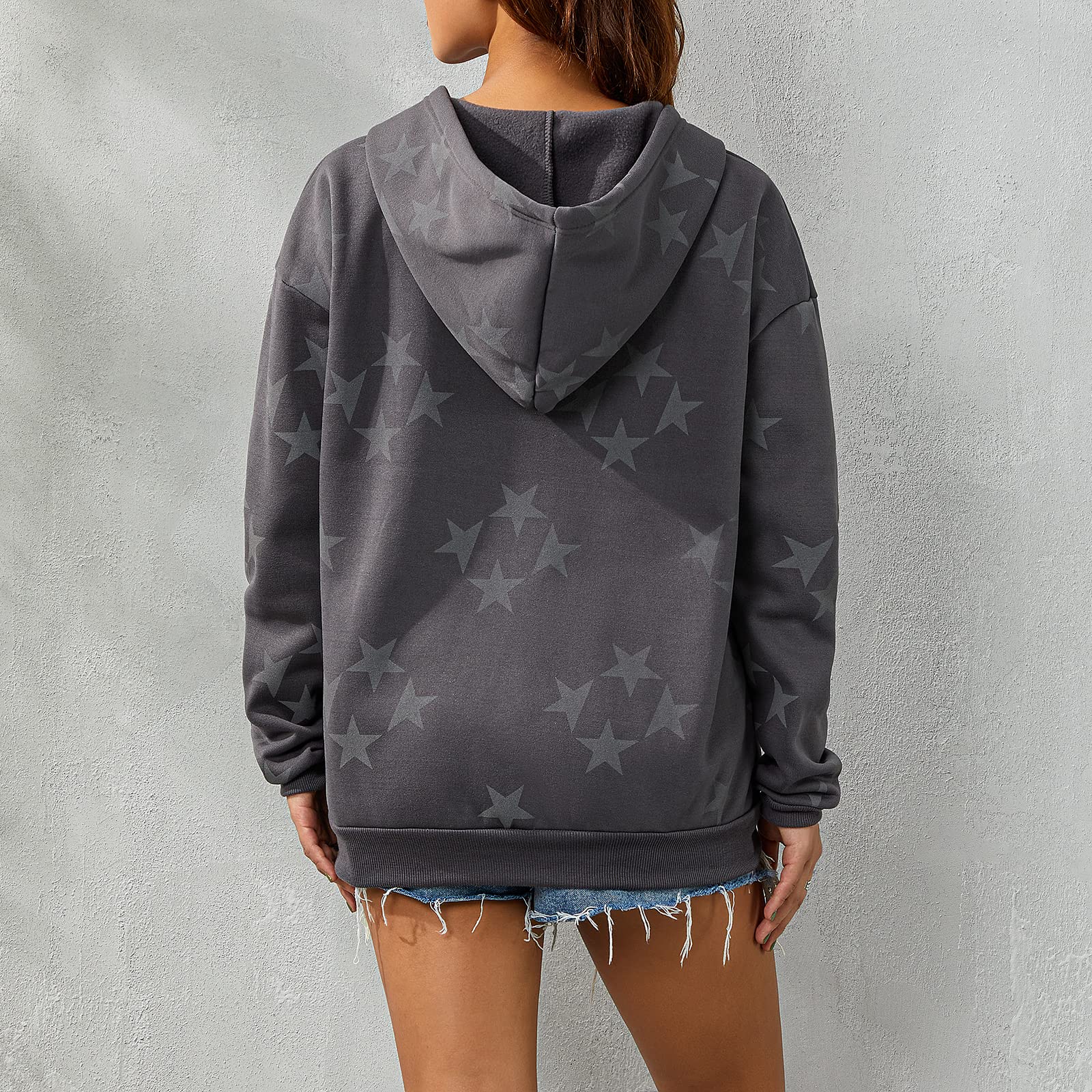 Sexy Outfit Damen Y2k Grunge Star Zip-Up Hoodie Gemütliche Loose Fit Harajuku Streetwear Sweatshirt mit Tasche für Herbst Winter