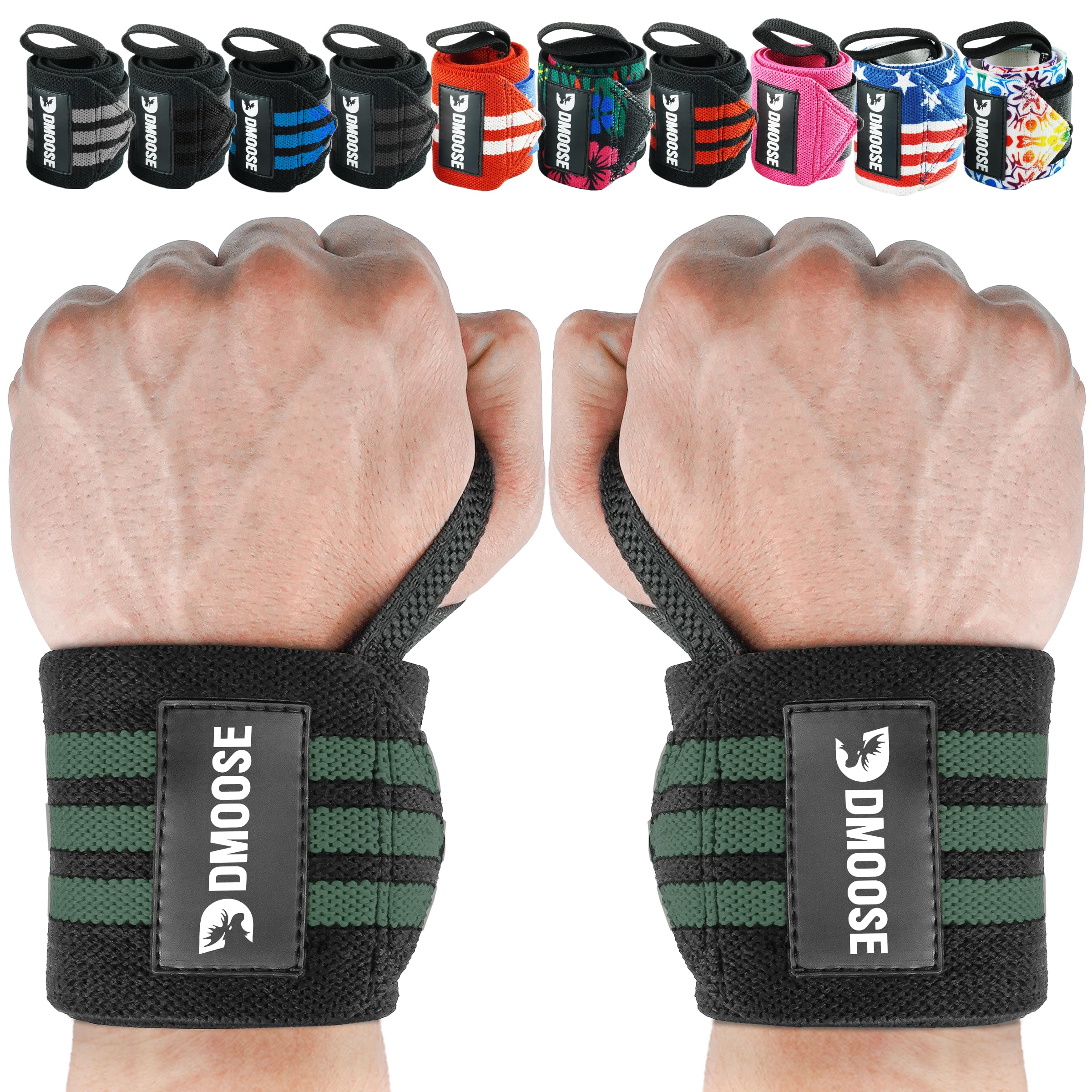 DMoose Fitness Wrist Wraps for Weightlifting - IPL Approved Premium Lifting Wrist Straps with Thumb Loops For Powerlifting, Bodybuilding & Weight Lifting, Compression Gym Wrist Support for Working Out
