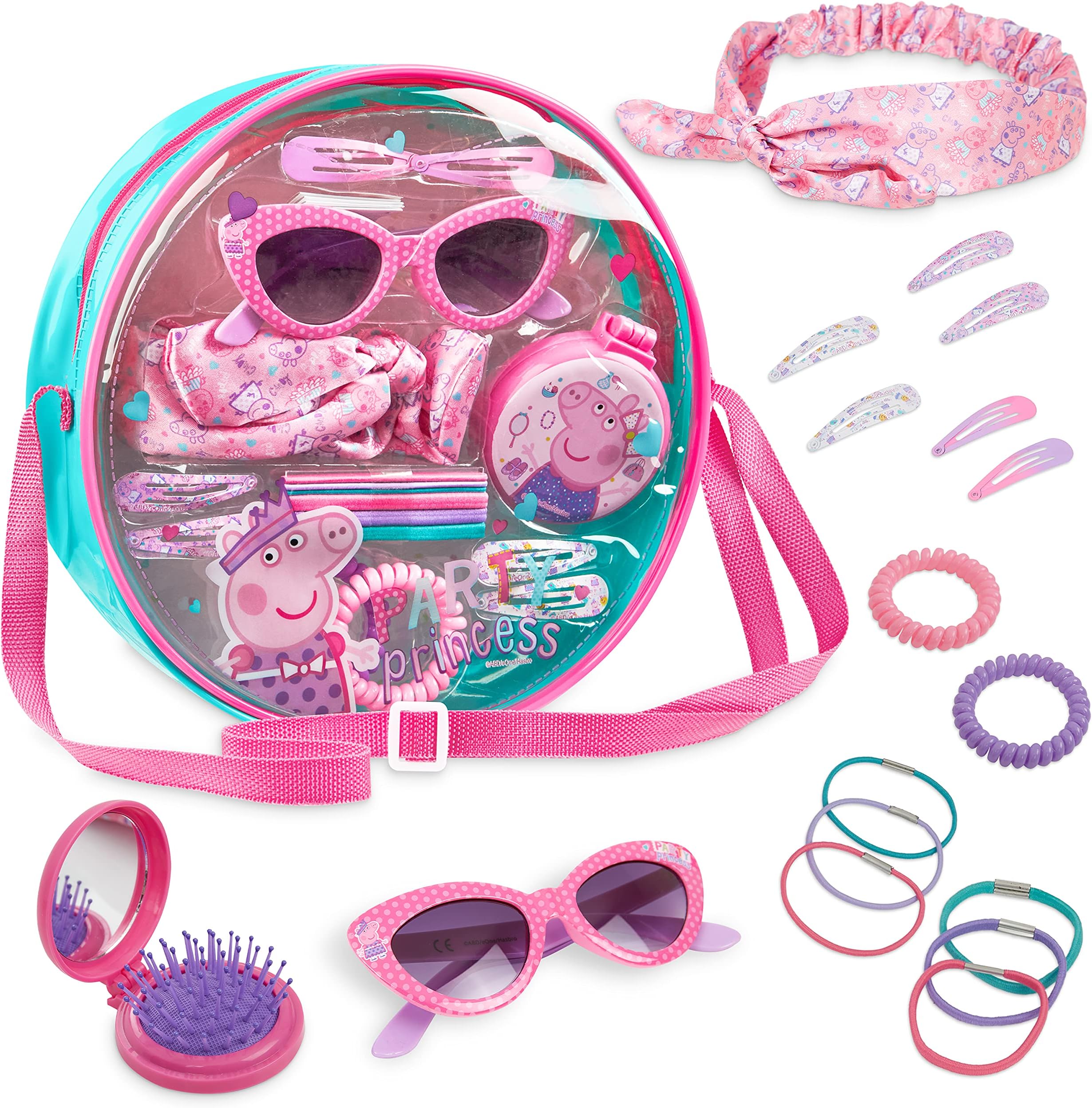 Peppa PigShoulder Bag Girls, Hair Accessories for Girls, Headband Hair Clips Sunglasses Hair Brush and Mirror Set