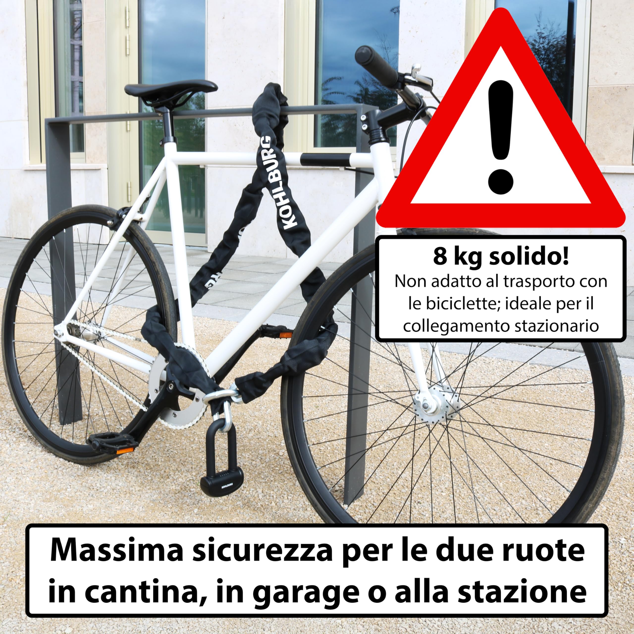 KOHLBURG Antifurto a catena per moto | 8 kg e 210 cm | Sold Secure DIAMOND | Livello di sicurezza più alto 15+ su 15 | Catena super robusta in acciaio da 13 mm | antifurto moto, scooter e e-bike