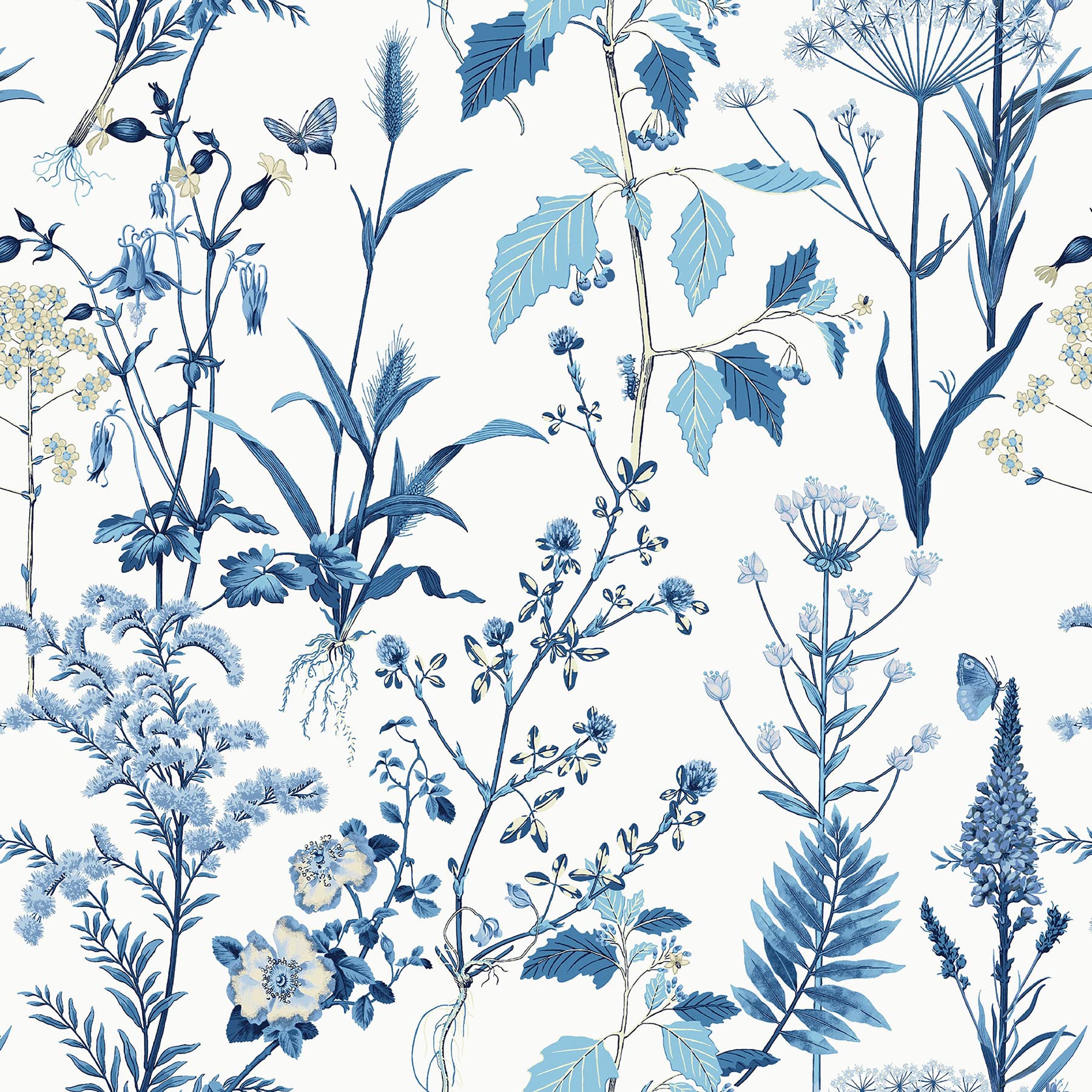 Papier peint floral haut de gamme collection Meadow Berkshire vinyle ciel 30m²