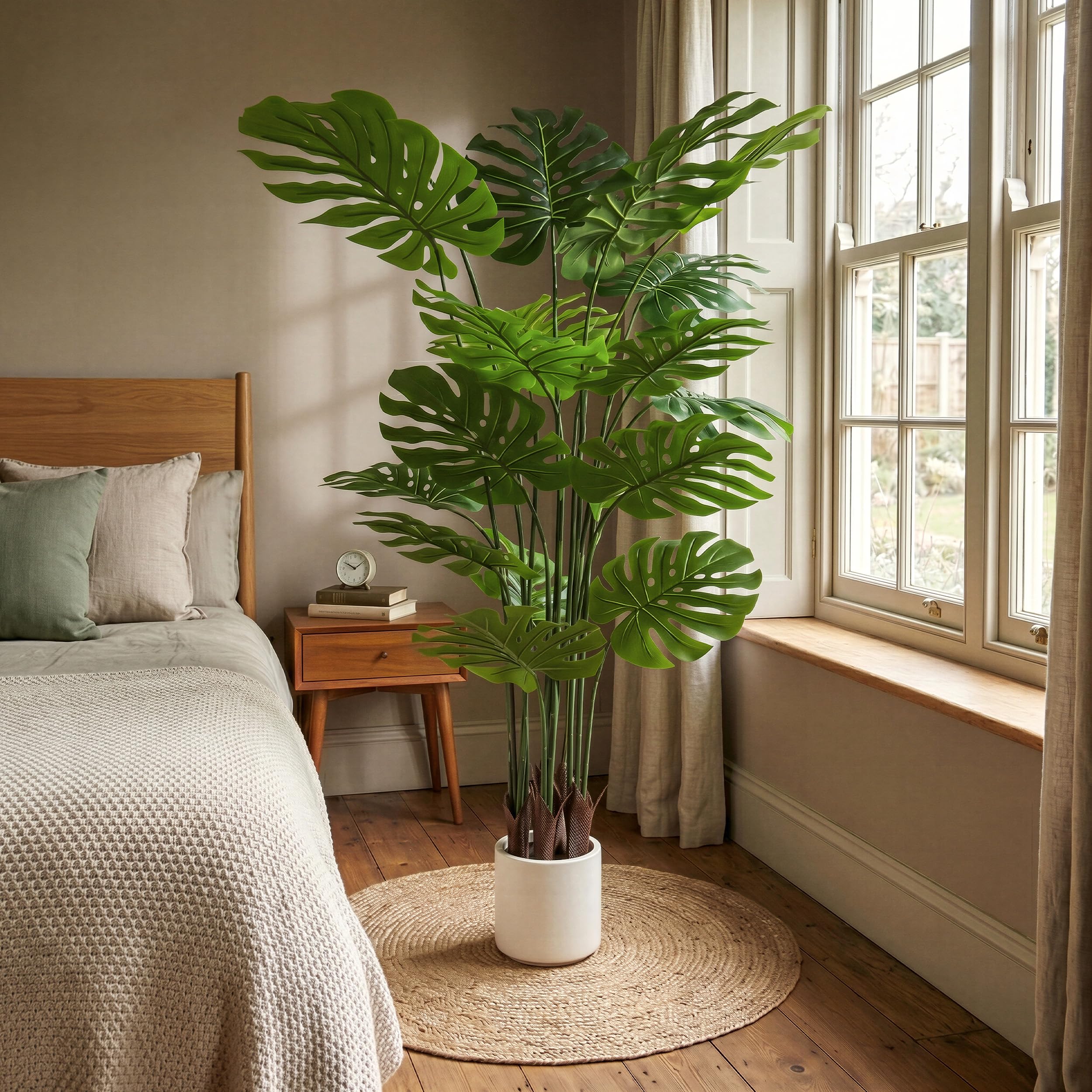 BEAUTYPEAK 160cm Monstera Künstliche Pflanze Wie Echt mit Weißem Topf | Kunstpflanze in Dichtes Laubwerk, Biegbare Blätter, Zimmerpflanze Deko für Wohnzimmer, Balkon,Büro,Flur, 2 Stück Fake Plants