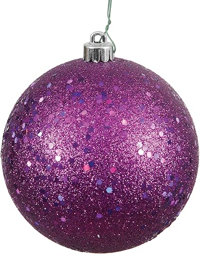 Vista 145 de Vickerman Adorno de bola de caramelo rojo de 12 pulgadas, inastillable y resistente a los rayos UV, confiable y listo para colgar, adornos rojos