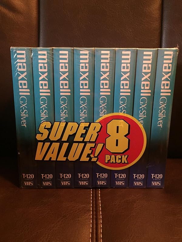 Maxell 214150 T120GX/8PK VHS Cassette Grado Estándar T-120, 6 Horas - Paquete de 8
