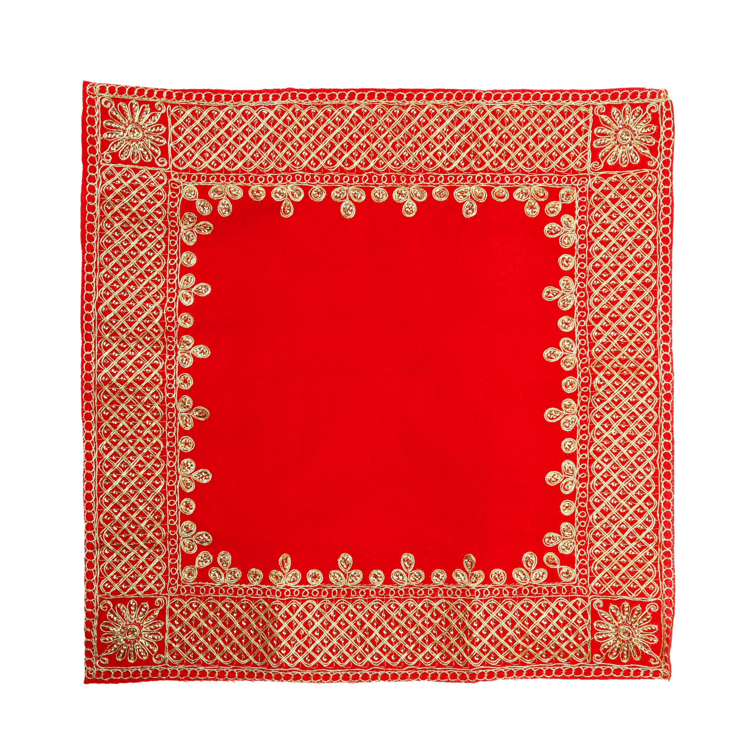 Aditri CreationRed Large Velvet Pooja Cloth Mat Aasan Decorative Cloth for Multipurpose Pooja Decorations Item & Article (Medium)