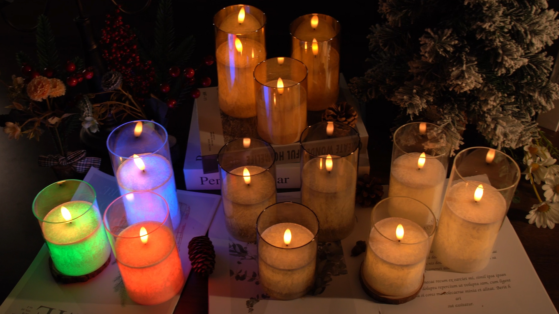 4-Pack Christmas LED Crystal Candles – Flameless With Rose Shadow Effect, 3 Heights (18/15/12cm), Realistic Flicker