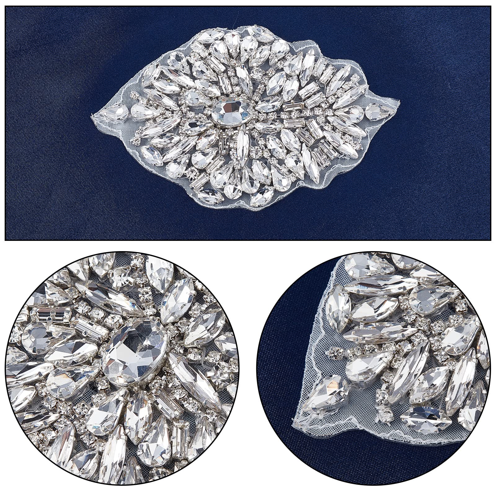 FINGERINSPIRE Applique di cristallo per abito da sposa, ferro da stiro/cucire con strass, decorazione da applicare con cristalli argentati, strass e perline per cintura, scarpe, borsa, copricapo