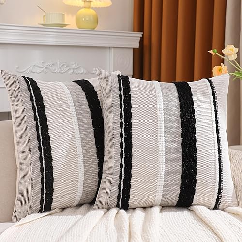 Miniatura 2 de Tosleo Juego de 2 fundas de almohada decorativas con diseño de rayas en blanco y negro de 18 x 18 pulgadas, fundas de almohada decorativas de