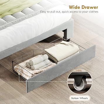 HOMCOM Upholstered Ottoman Bed with Storage Drawer 4ft6 Double Grey