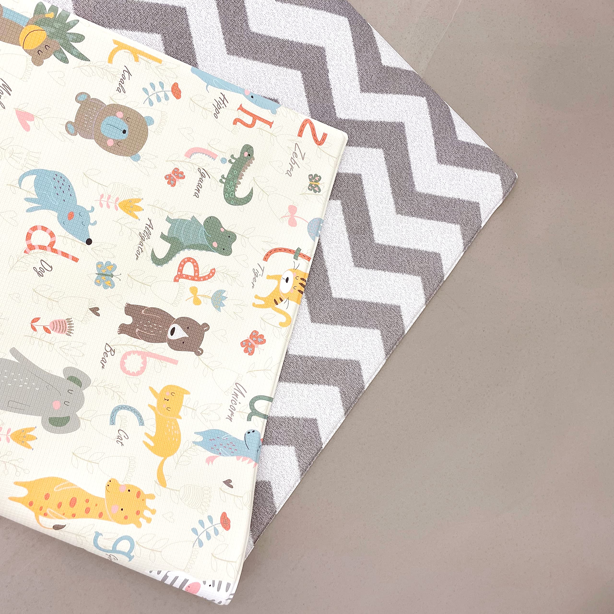 Baby MAT - PLAYMAT - DWINGULER Slim - Zigzag Grey - MEDIUM 180 * 140 * 8mm - Wendbar, Weich, Schadstofffrei, Wasserdicht, rutschfest, CE Zertifiziert