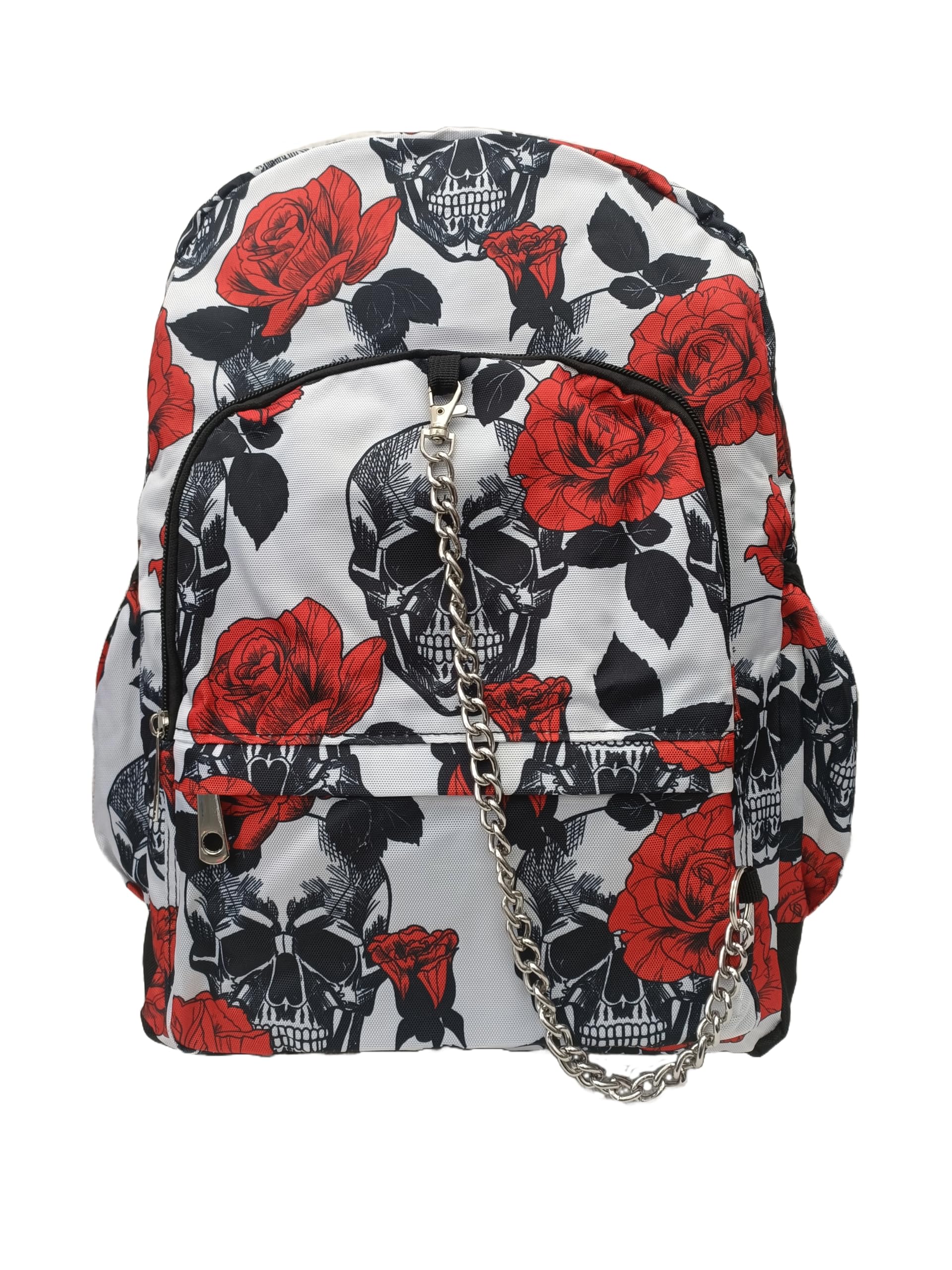 WHITE SKULL RED ROSE Backpack School College Gothic Goth Skulls Travel Festival Gig Alternative Splash Proof Nylon Laptop Backpack Rucksack Bag