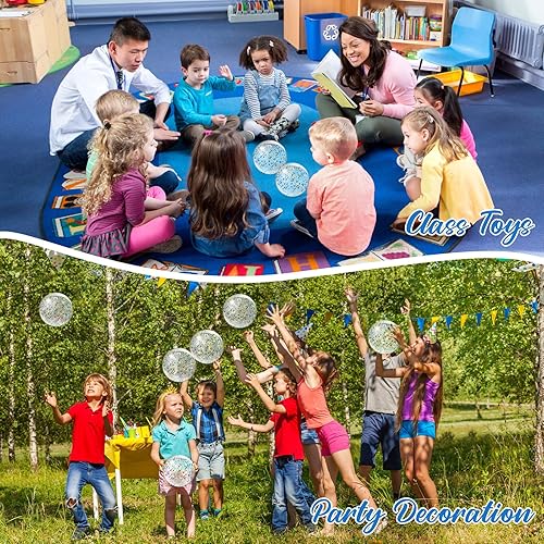 Miniatura 6 de Hungdao 25 bolas inflables de playa con purpurina de 8 pulgadas, mini bola de confeti flotante transparente para niños, pelota de fiesta temática de