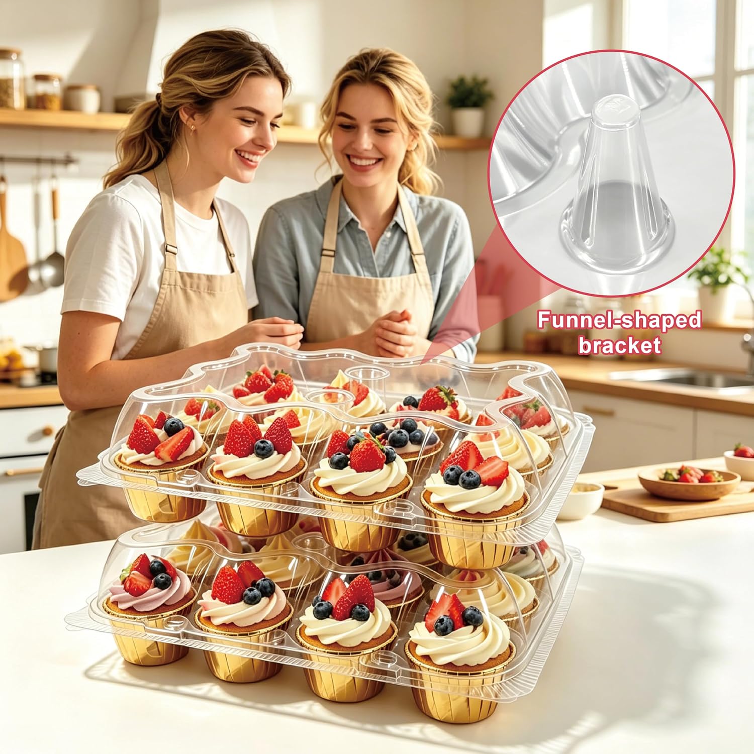 12 Packs × 20 Sets Disposable Plastic Cupcake Containers,Stackable CupCake Holders with lid with 240 Pack Cupcake Liners,Ideal for Baking,Parties,or Storage.