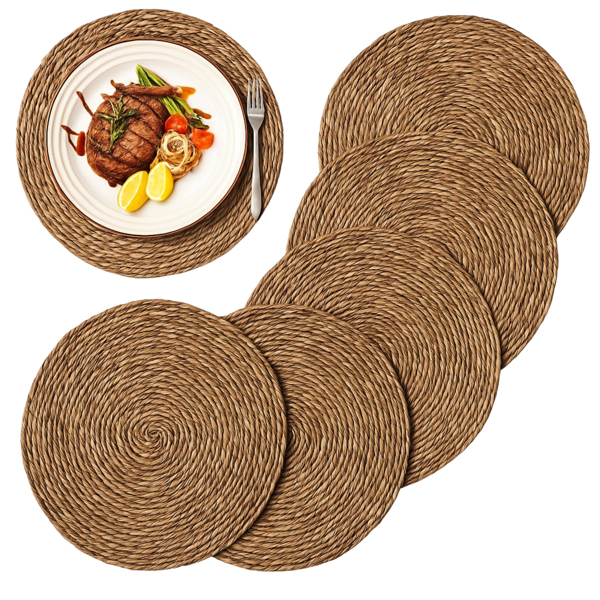 Salvamantel Mimbre Redondo, Mantel Individual, Bajoplatos Redondos, Bajoplatos Mimbre, Apto para el hogar y restaurantes, Resistente al Calor, Diámetro de 45 cm, Pack de 12 Salvamanteles