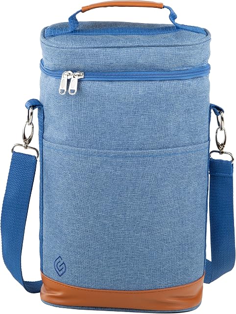 Greenfield Collection Insulated 2 Person Wine Bottle Cooler Bag for Picnic, Camping and Beach with Adjustable Carry Strap - Blue