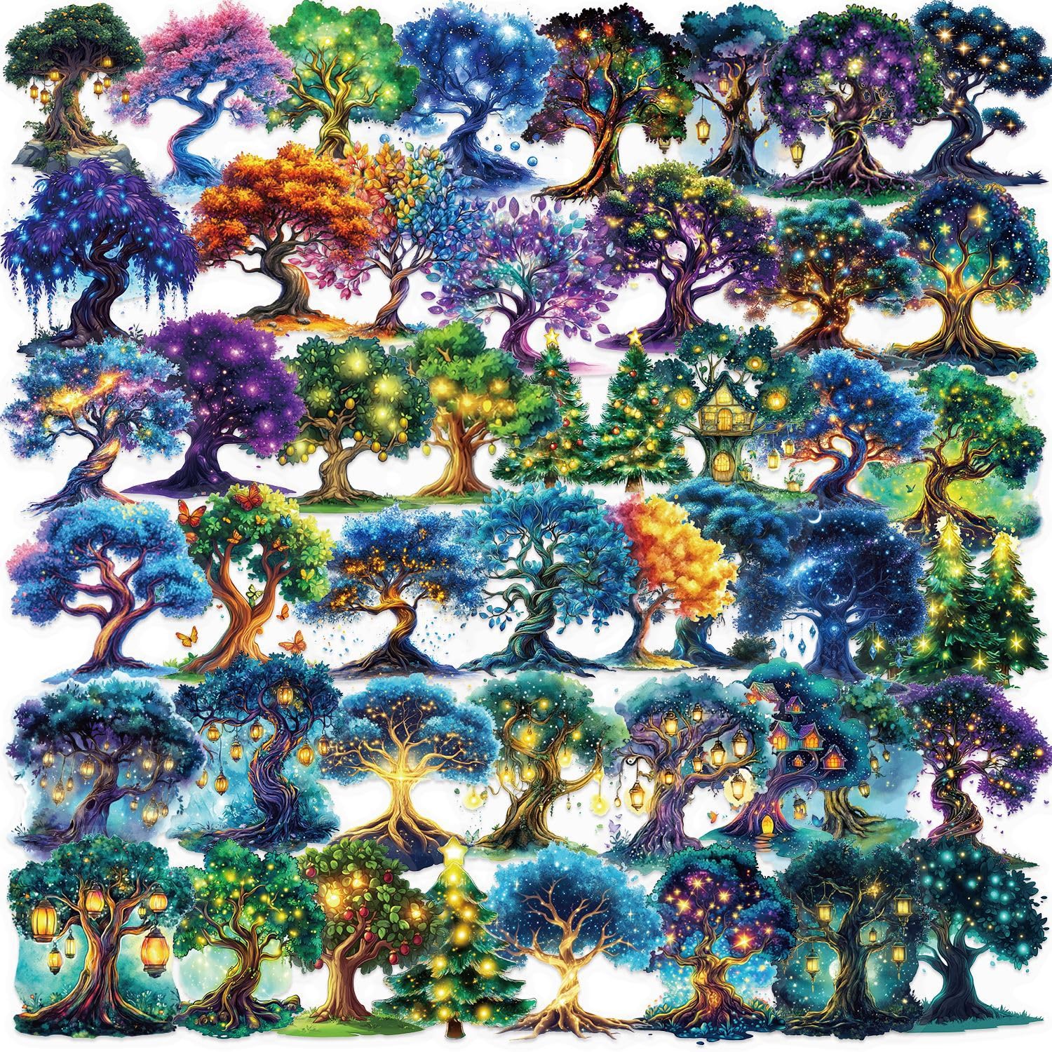 Lylsdsb Men's Magic Tree Transparent Stickers 50 Pcs Waterproof Trendy Cool Plant Sticker For Water Bottle Laptop Luggage Scrapbook Suitcase Skateboard Car Guitar,Vinyl Funny Cartoon Decals For Adults Boys