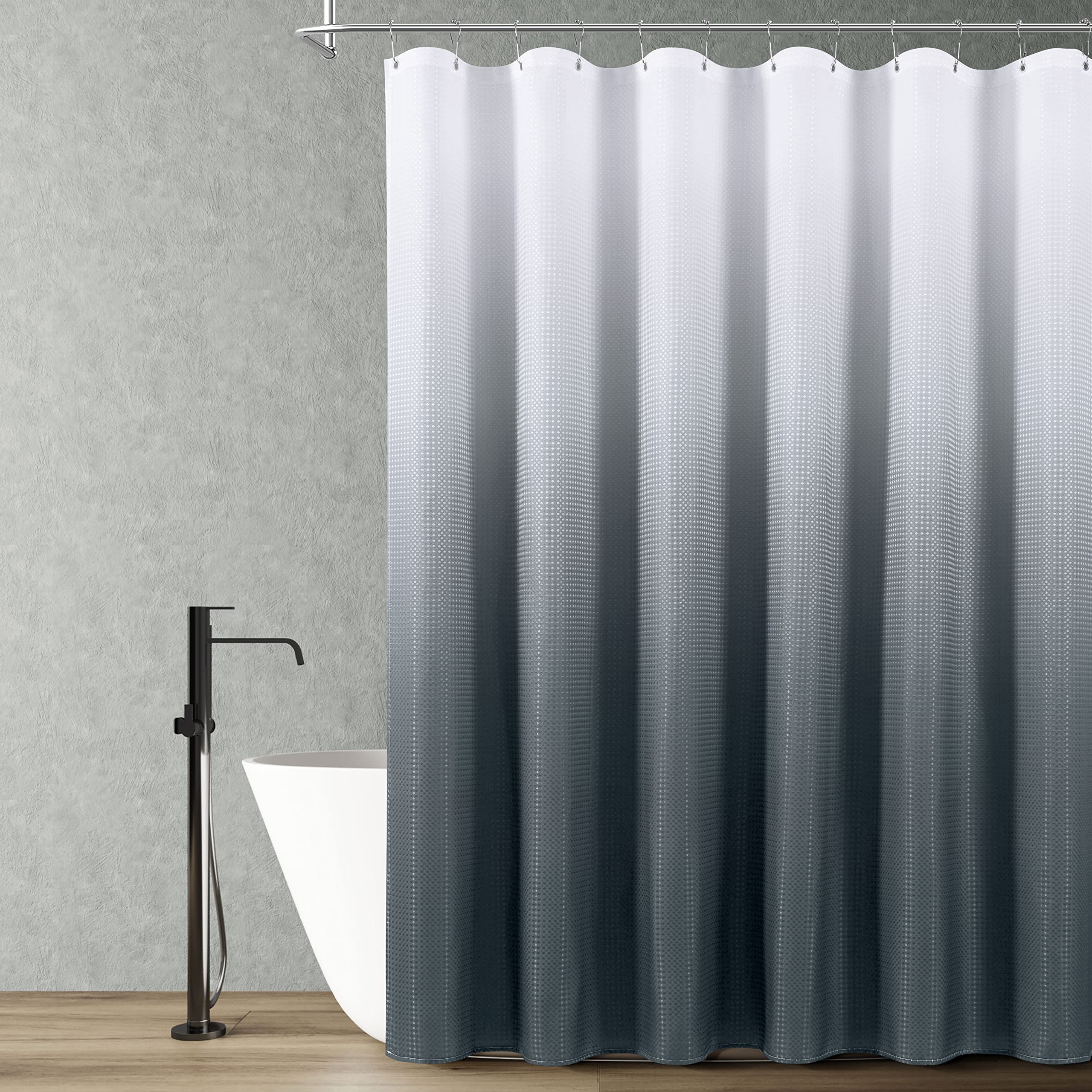 Polyester Ombre Shower Curtains for Bathroom, Water Repellent Liner with 12 Hooks,Machine Washable (72 x 72 inch, Dark Grey)