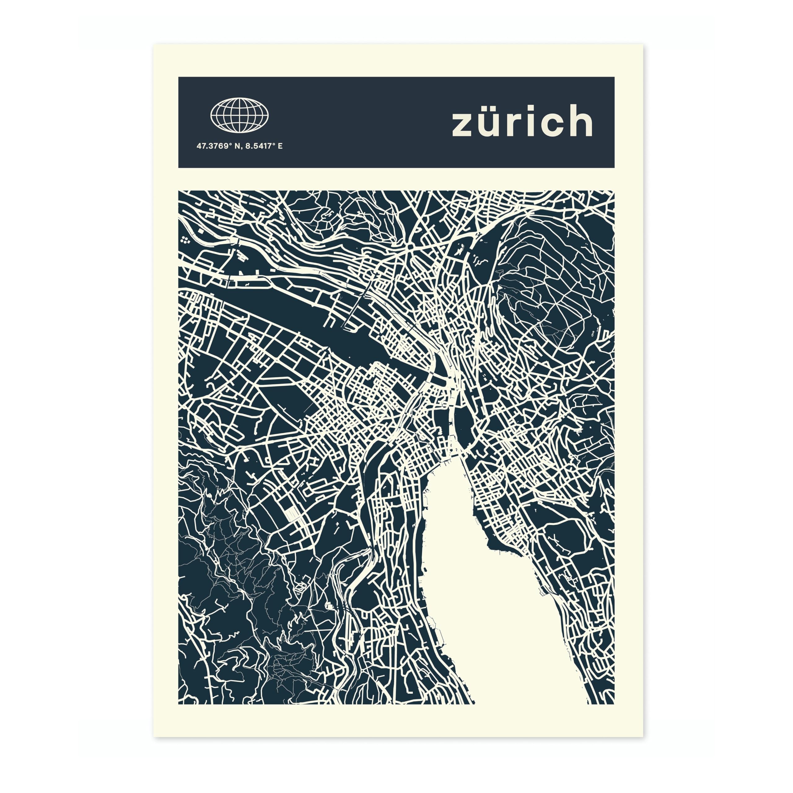 Zurich Minimalist City Maps Poster, City Coordinates Print, Landmark Apartment Home Decor, A1 (Print Only) - 84.1x59.4cm โ image 1