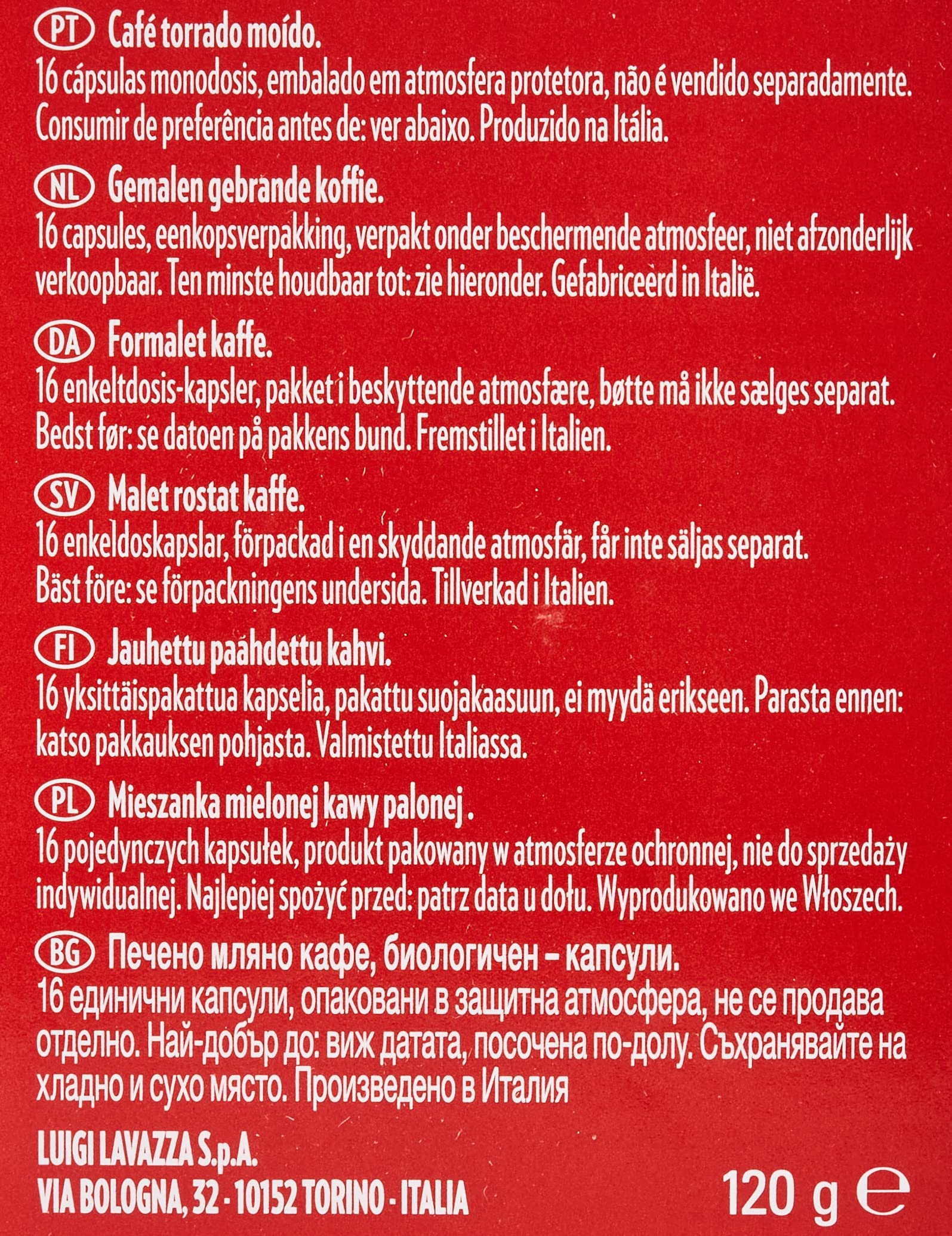 Lavazza, A Modo Mio Qualità Rossa Ristretto, 256 Kaffeekapseln, für einen Espresso mit Noten von Karamell, Arabica und Robusta, Intensität 12/13, schonend geröstet, 16 Packungen x 16 Kapseln