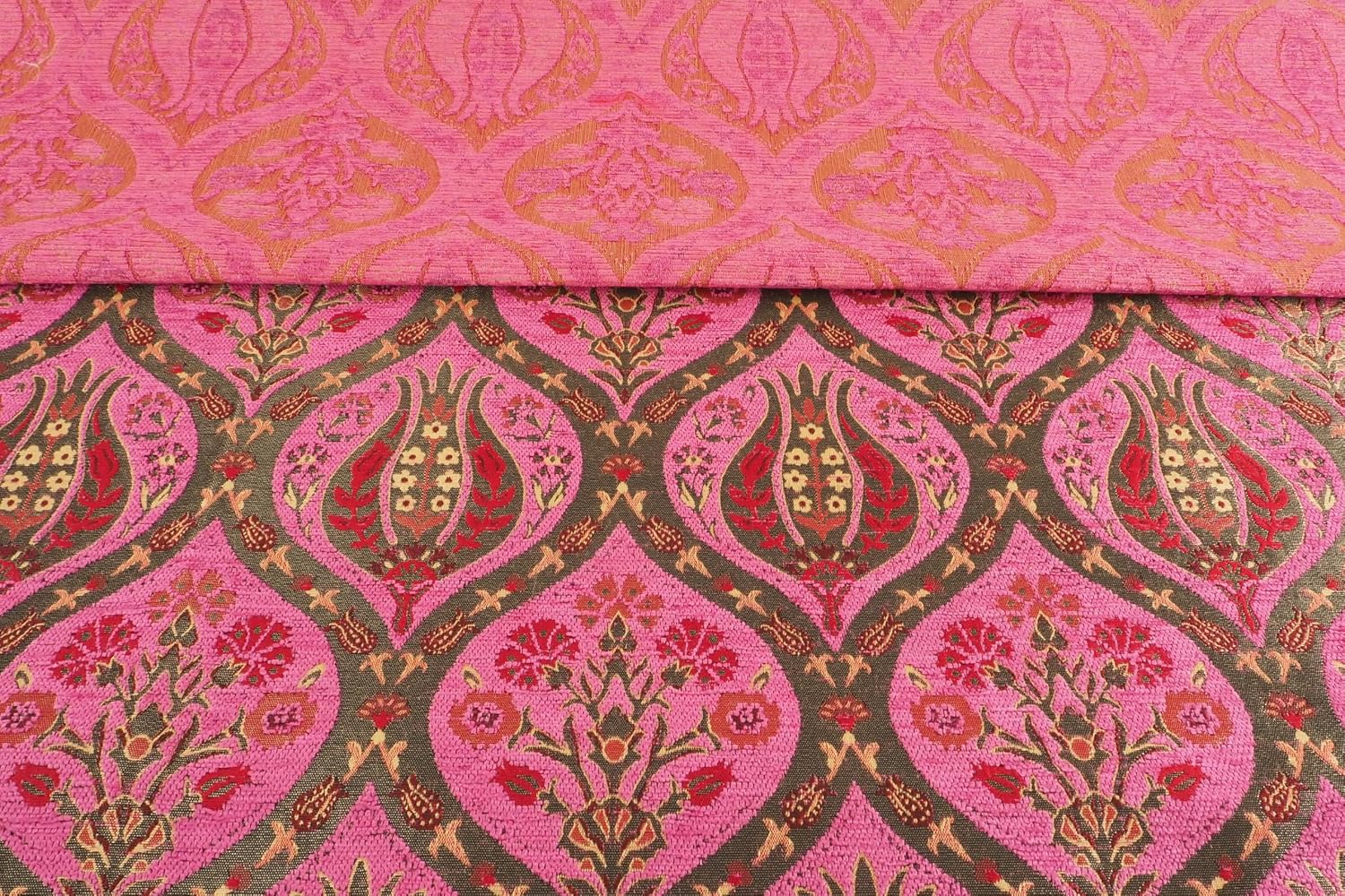 Upholstery Fabric, Turkish Fabric By the Meter, By the Yard, Pink Tulip Pattern Jacquard Chenille Upholstery Fabric - 1 Yard