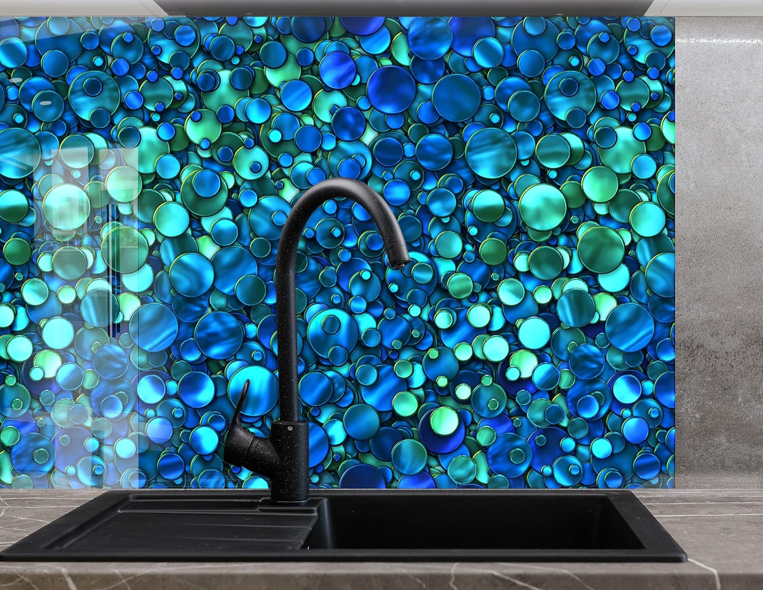 Myphotostation.com 12x12''Tempered Glass Blue Marble Backsplash Design Cooker Wall Backsplash Panel Glass Abstract Splashback for Kitchen Panel Design Fractal Art