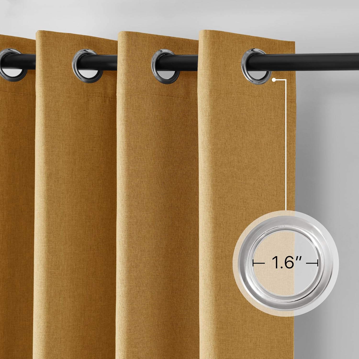 NICETOWN Full Blackout Mustard Yellow 96" Long Curtains for Living Room, 52" W Grommet Farmhouse Drapes Insulated Flax Textured Full Light Blocking Window Draperies for Bedroom, 2 Panels Set