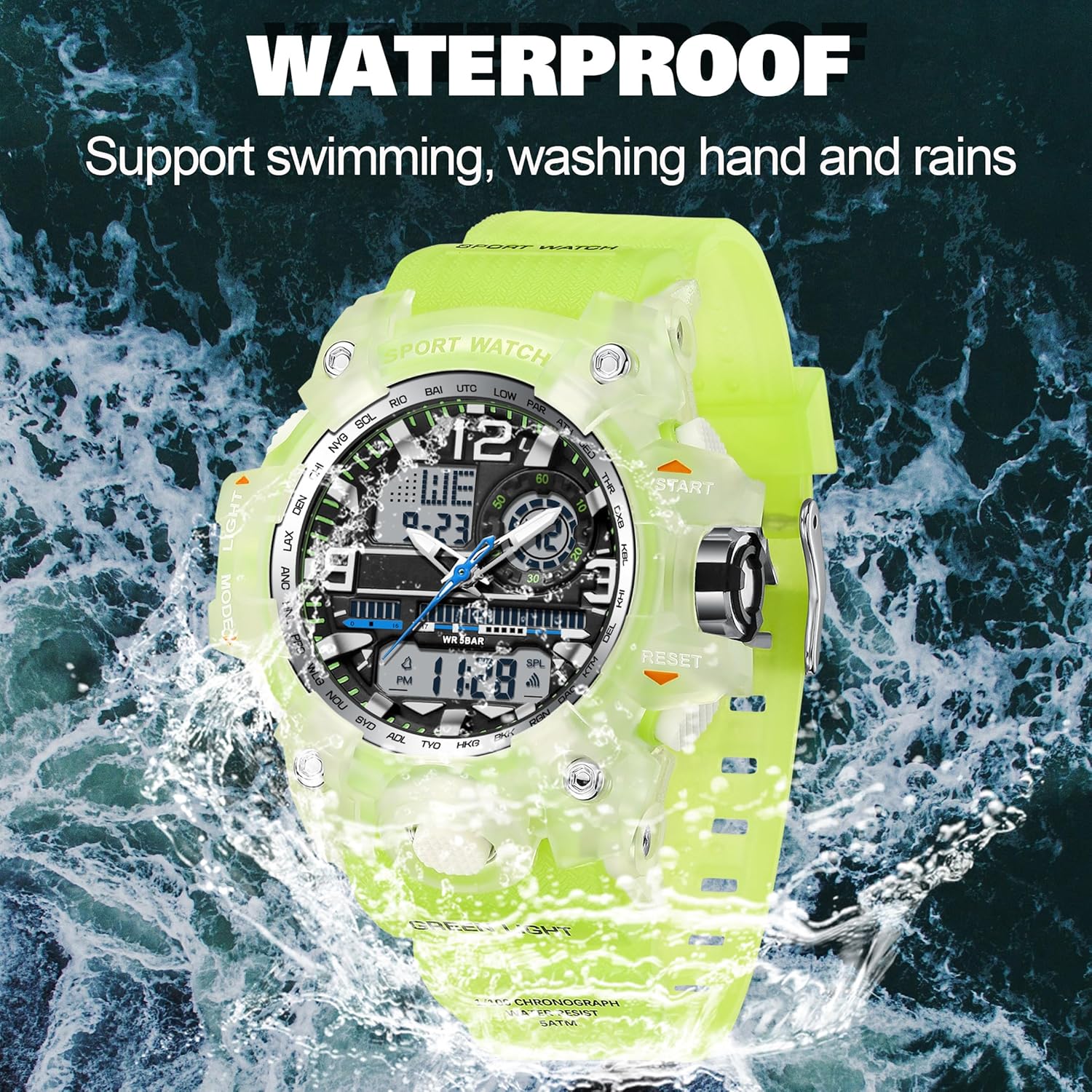 findtime Women's Sport Watch Digital Waterproof Watches Military Watches Analog Outdoor Wrist Watch LED Luminous Alarm Stopwatch Dual Time Wristwatch - Image 4