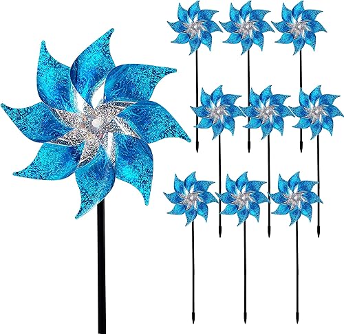 Hausse Paquete de 10 molinillos reflectantes con estacas, rueda de pasador extra brillante para decoración de jardín, dispositivos repelentes de