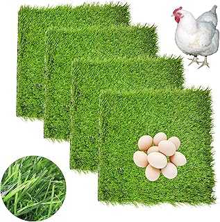 Hamiledyi 4 Pack Chicken Nesting Pads-12×12x 1.2,Washable Thicken Artificia Grass Nesting Box Liners Reusable Laying Eggs Turf Mats for Chickens Coop Pet Outdoor Indoor