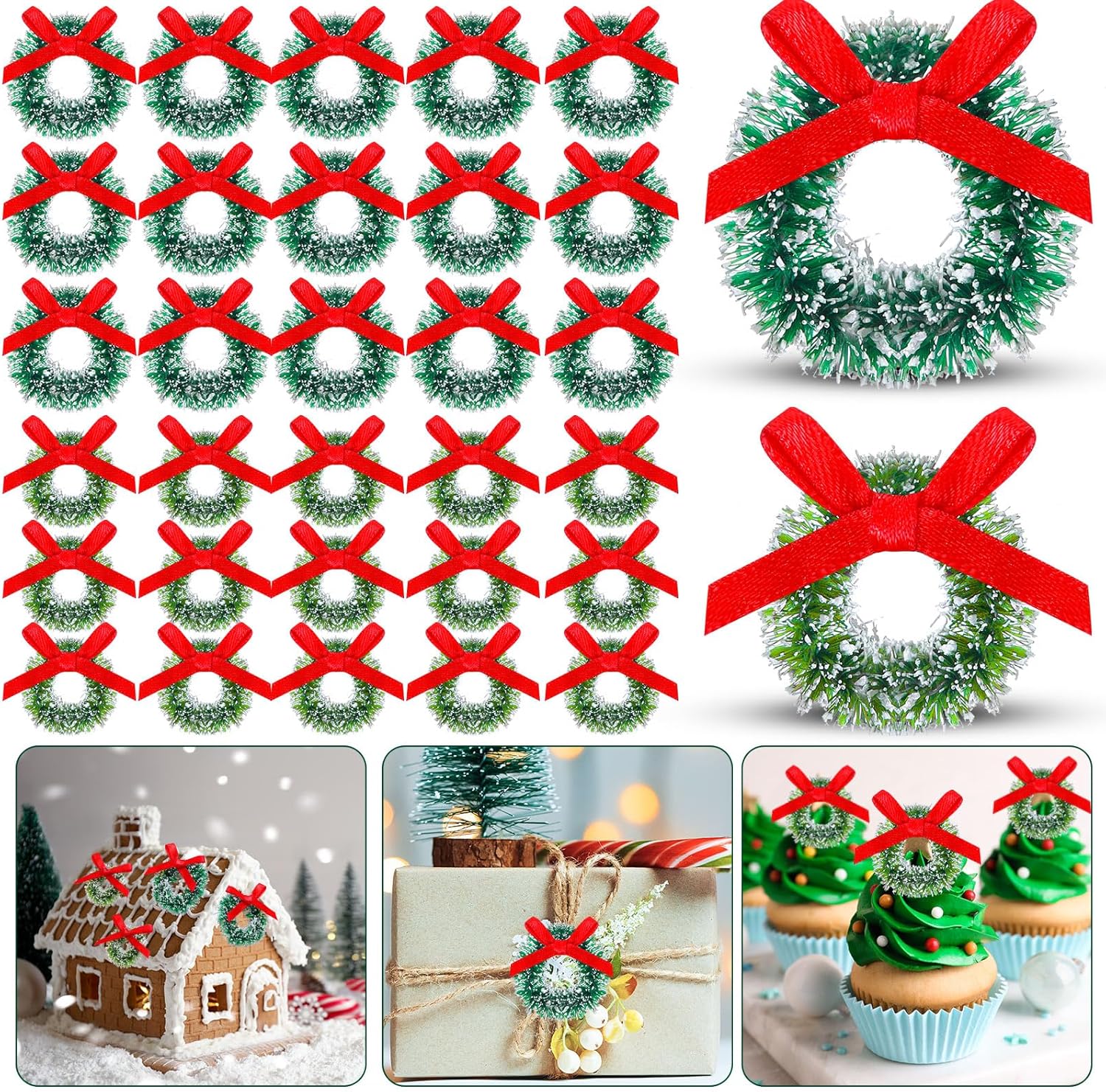 Hotop 100 Pcs Mini Christmas Wreaths Artificial Christmas