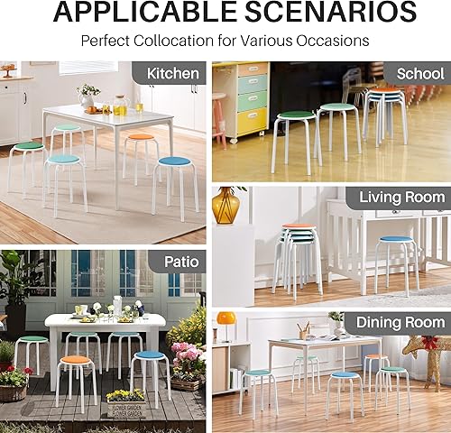 Miniatura 9 de Yaheetech Taburetes apilables acolchados de 18 pulgadas, taburetes portátiles de metal multicolor surtidos, taburetes de biblioteca de aula escolar